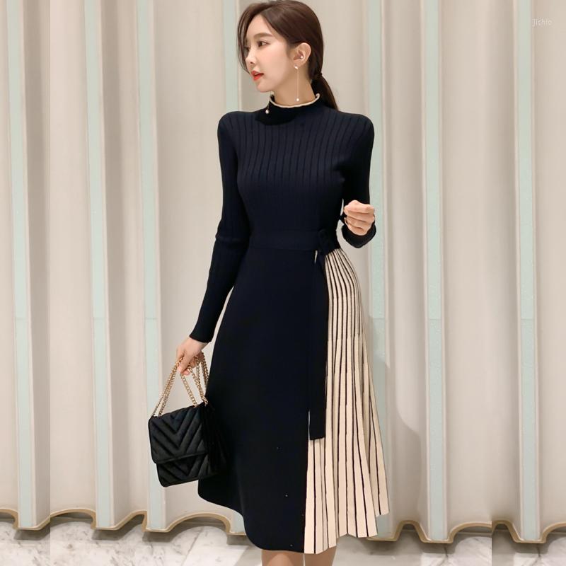 Casual Dresses Chic Women Long Knit Sweater Dress Autumn Winter Pathcowkr Color Knitted A Line Thick Christmas Pullover Party Dresse