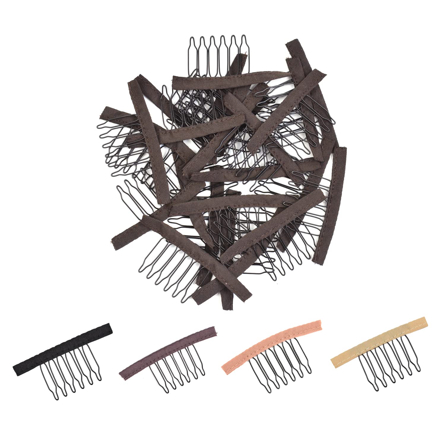 Bella Hair Professional 32 Pcs Wig Combs For Wigs Caps to Make Fix Wigs Black Color Clips Julienchina 6-Teeth Wig Comb Wig Clips with Cloth for Making