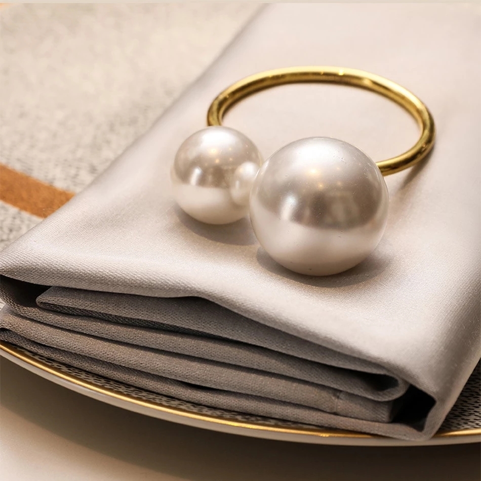 Towel Rings 6 PC Elegant Pearls Napkin Gold Christening Bangle Metal Holder Wedding Gift Bridal Shower Decor Party Supplie 230616