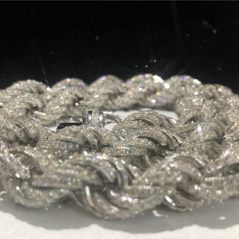 Men Women Luxury Moissanite Chains 12mm 18-24inch 925 Sterling Silver Pass Tester VVS Moissanite Twisted Rope Chain Necklace Bracelet for Women/Men Ni