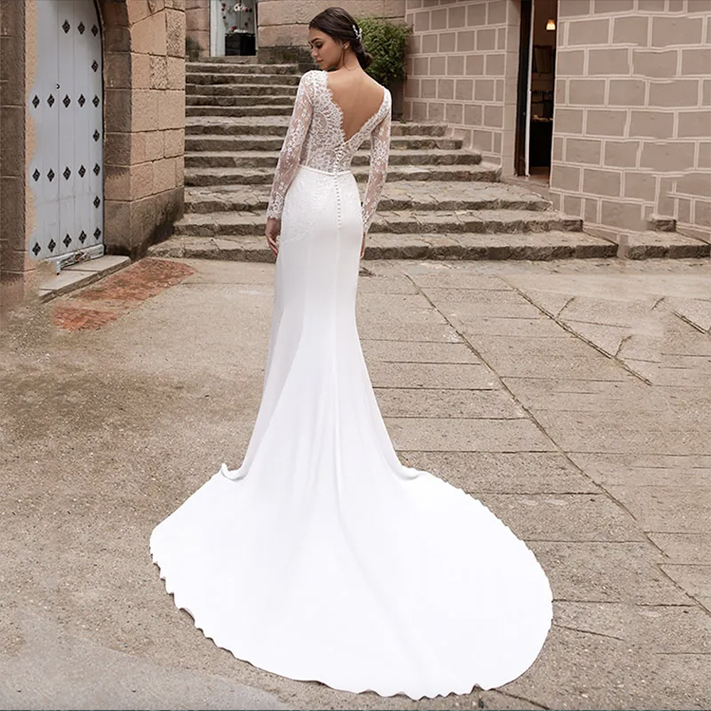 Sexy Boho Long Wedding Dresses 2023 Lace Top Mermaid Wedding Dress Backless Bride Dress Turkey Robe de Mariage