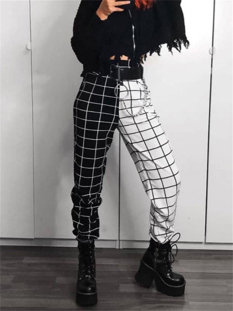 Women's Pants Capris Women Fashion Long Pants Checkerboard Plaid High Waist Harem Pants Hip Hop Gothic Causal Trousers Harajuku 230615