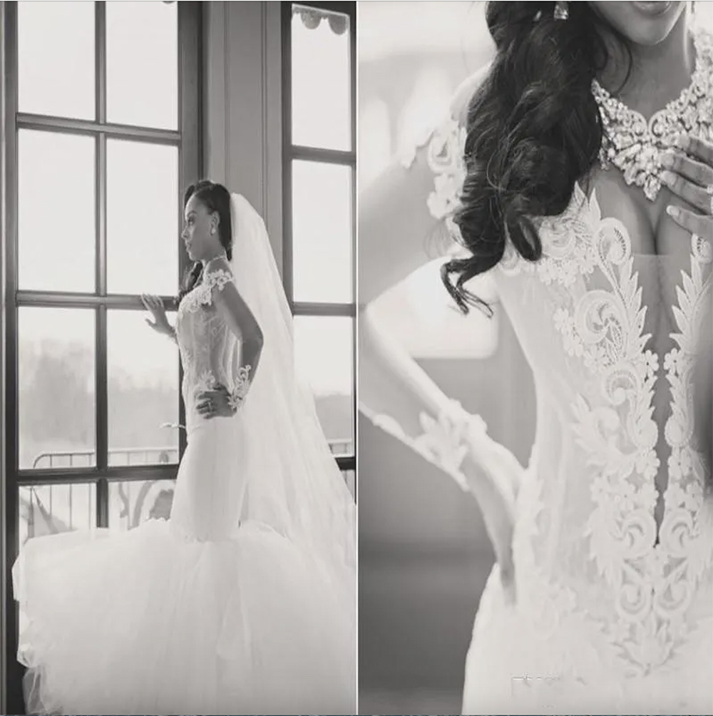 2023 New Sexy Arabic Mermaid Wedding Dresses Off Shoulder Long Sleeves Lace Appliques Illusion Keyhole Plus Size Formal Bridal Gowns