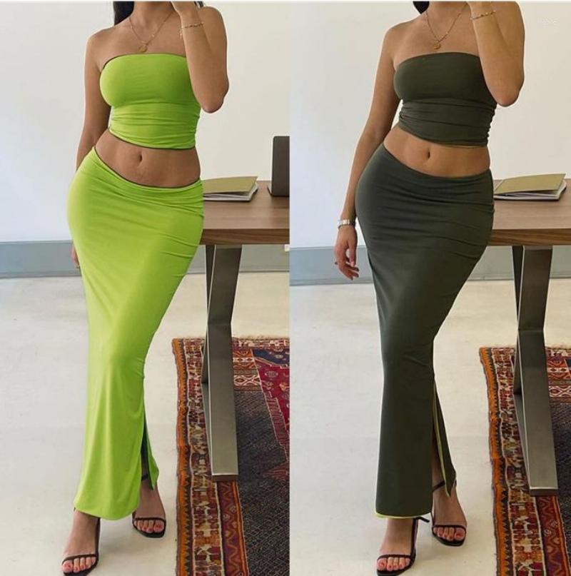 Work Dresses In Matching Dress Skirt Sets Sexy Midi Conjuntos De Vestidos Falda Summer Beach Off Shoulder Tube Two Piece Set For Women