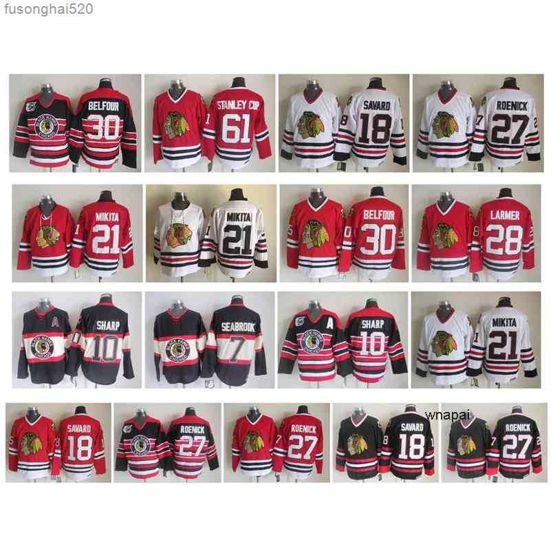 

95 Vintage Chicago Blackhawks Jersey 18 Denis Savard 27 Jeremy Roenick 28 Steve Larmer 30 Ed Belfour 61 Stanley Cup CCM Hockey Jerseys, As pic