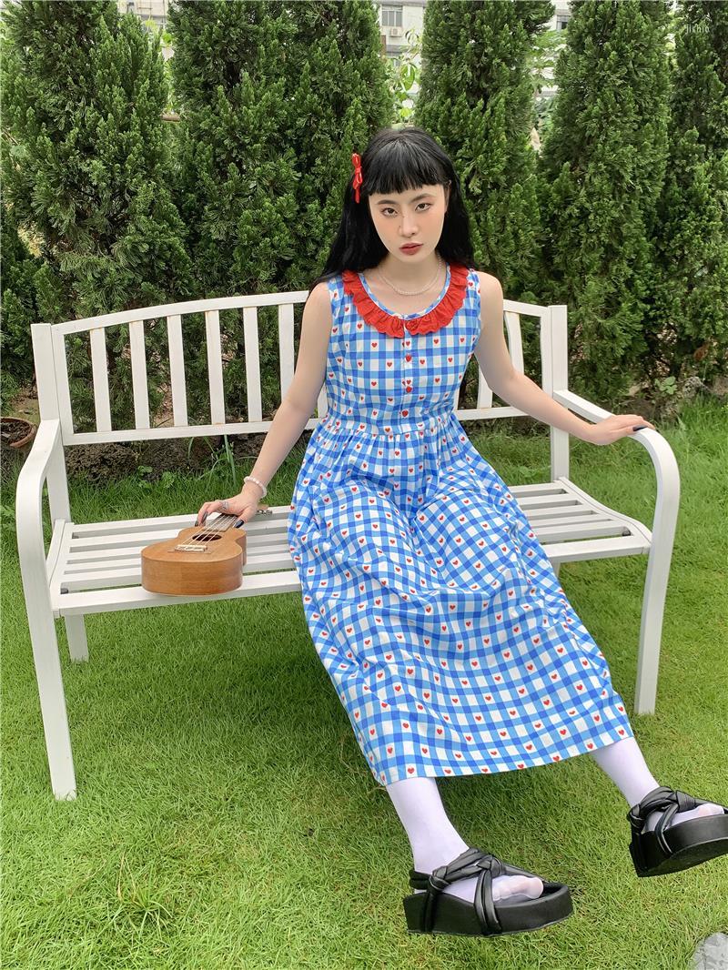Party Dresses Original Summer Day And Wind Restoring Ancient Ways Is Red Blue Plaid Round Of Tall Waist Sleeveless Lace Dress