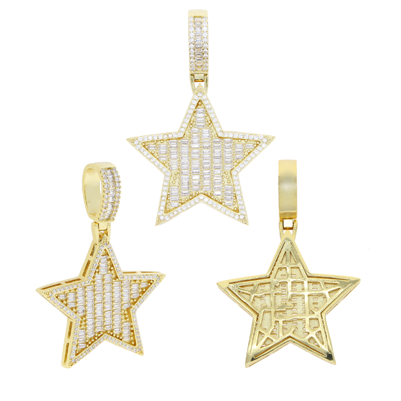 Zircon Star Pendant Necklace Hip Hop 5 point star Bling for Men women Fashion Simple jewelry