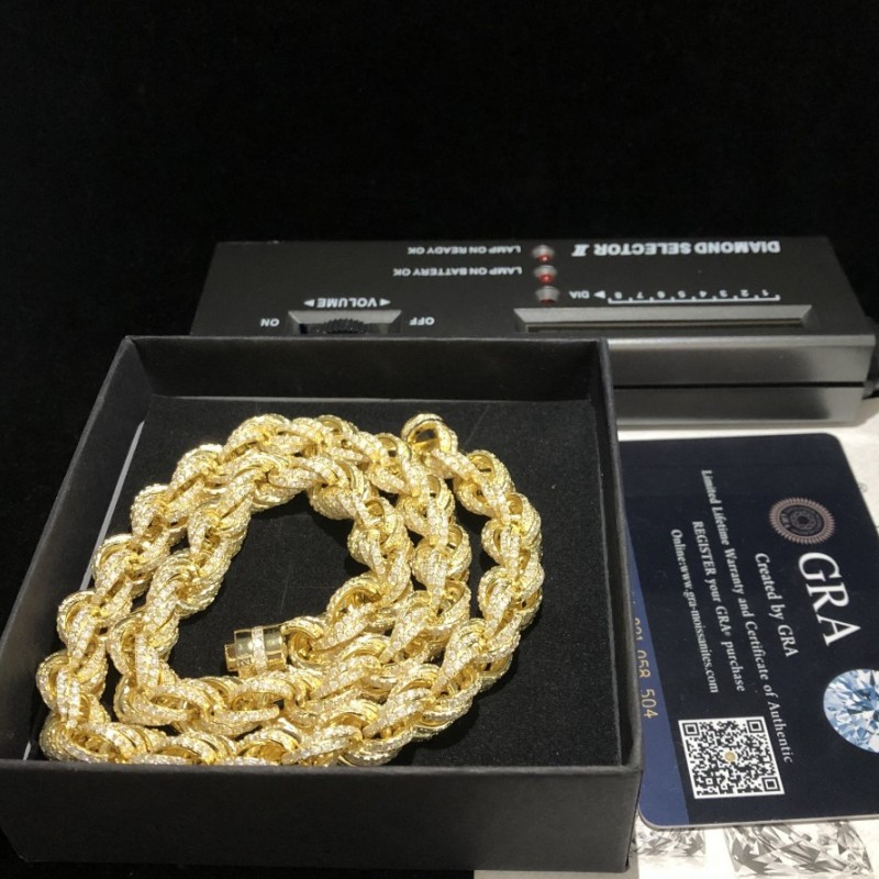 Men Women Luxury Moissanite Chains 12mm 18-24inch 925 Sterling Silver Pass Tester VVS Moissanite Twisted Rope Chain Necklace Bracelet for Women/Men Ni