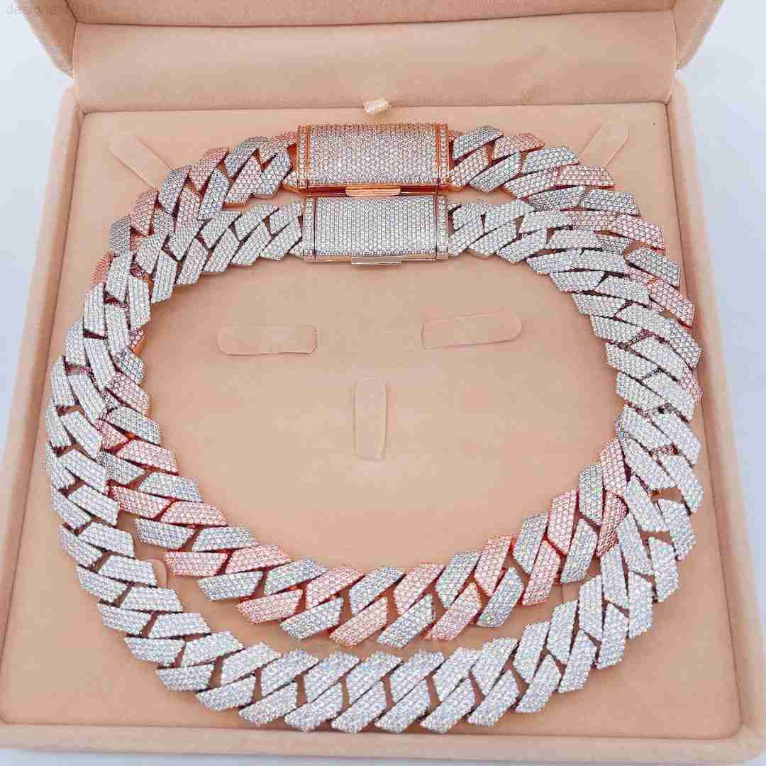 necklace moissanite chain Sterling Silver 925 White Gold Miami Cuban Link Iced Out Lab Diamond Moissanite Chain