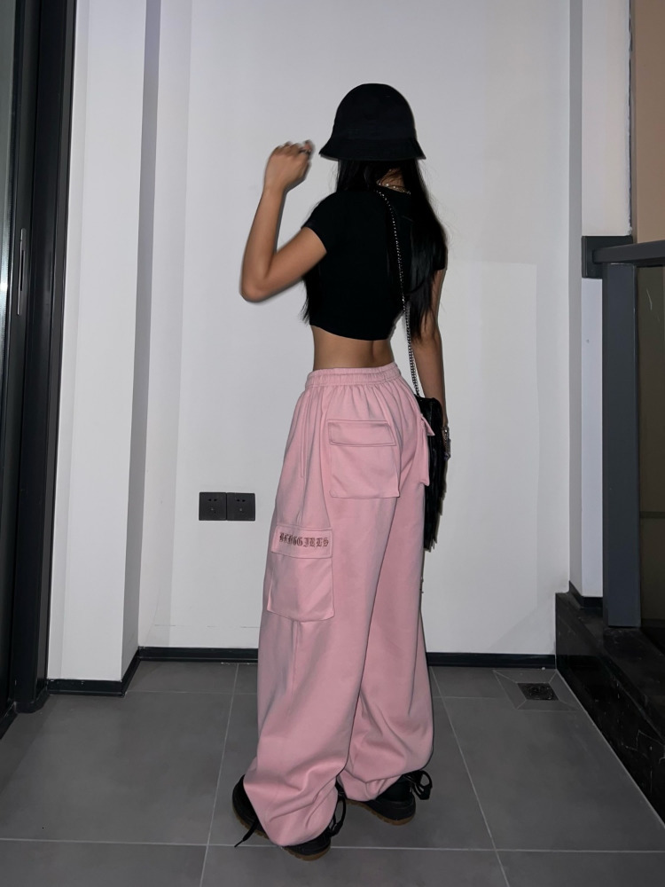Women's Pants Capris HOUZHOU Y2K Pink Cargo Parachute Pants Oversize Hip Hop Jogging Sweatpants Egirl 90s Aesthetic Vintage Wide Leg Trousers Fem