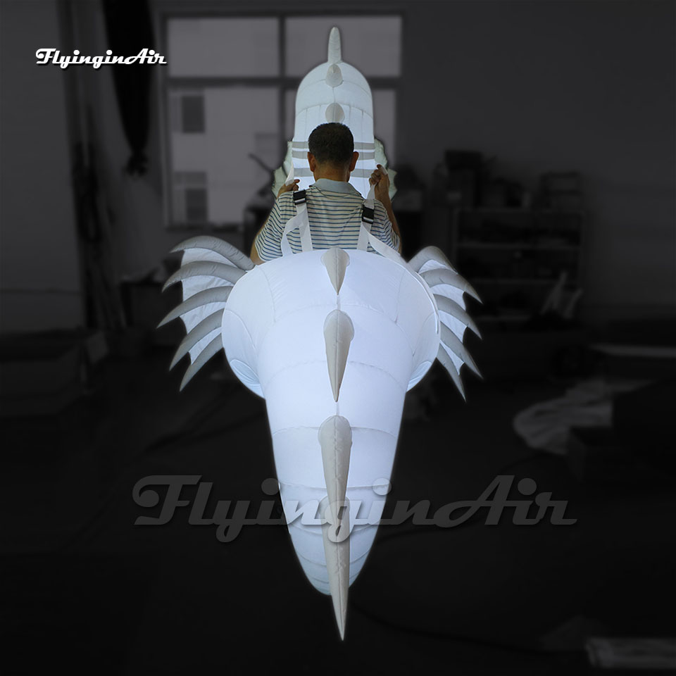Fantastic Parade Performance White Walking Inflatable Seahorse Costume Wearable Blow Up Sea Animal Balloon Suit For Event