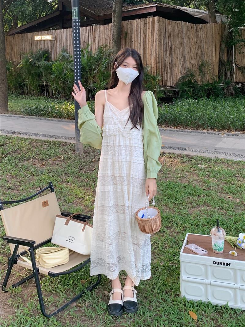 Work Dresses GkyocQ 2023 Summer Dress Sets Solid Short Shawl V Neck Lace Slim Waist Suspender For Women Two Piece Female Outfits