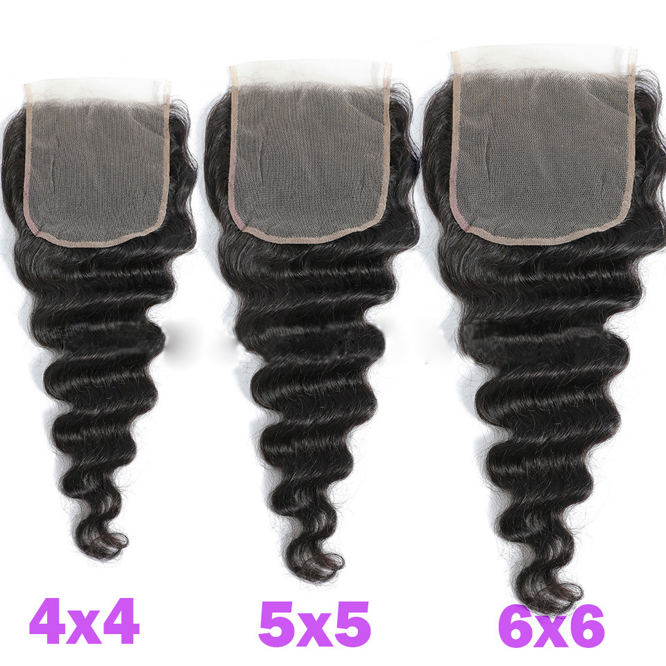 Peruvian Curly Human 6X6 Lace Closure Loose Deep Natural Color Free Middle Three Part With Baby Hair