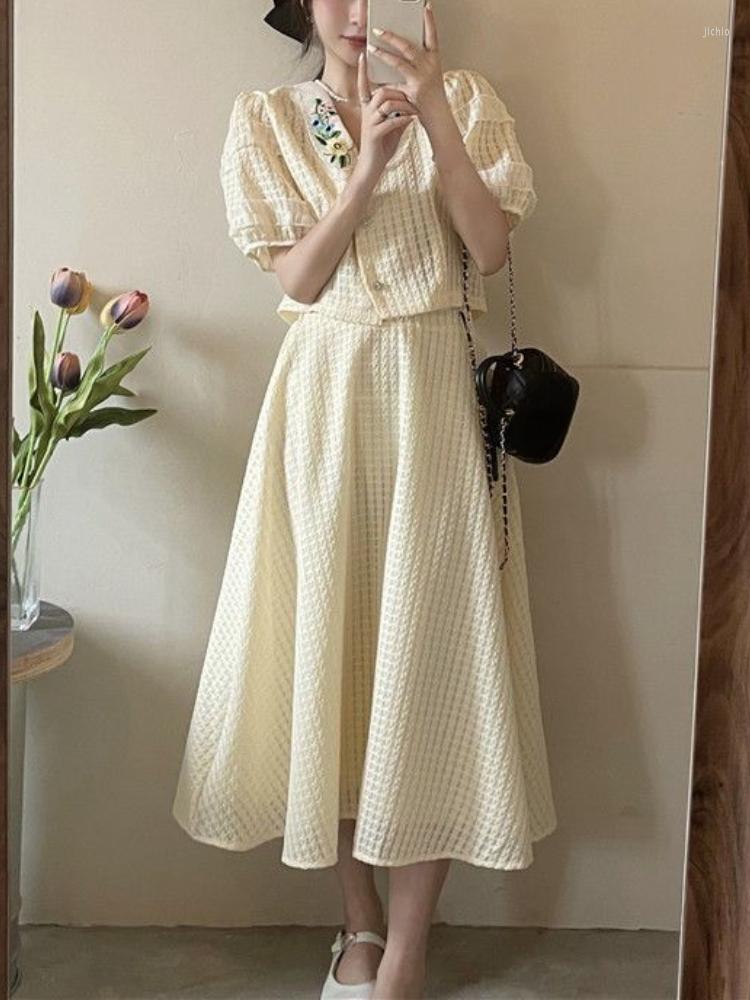 Work Dresses Elegant French Fairy Party Suits Style Women Casual Floral Crop Tops Pure Color Midi Skrits 2023 Summer Korean Fashion Outfits