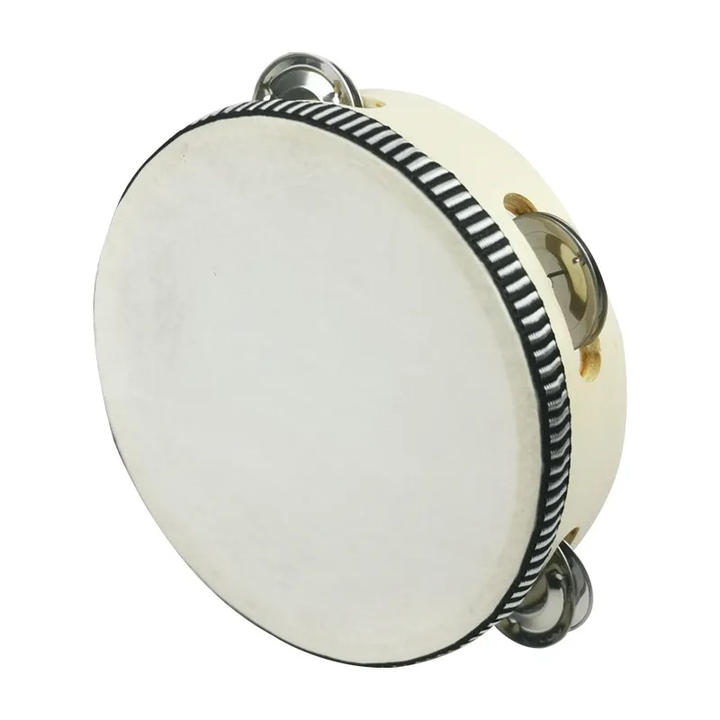 6 inches Tambourine Drum Bell Hand Held Tambourine Birch Metal Jingles Kids School Musical Toy KTV Party Percussion Toy