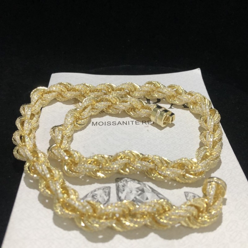 Men Women Luxury Moissanite Chains 12mm 18-24inch 925 Sterling Silver Pass Tester VVS Moissanite Twisted Rope Chain Necklace Bracelet for Women/Men Ni