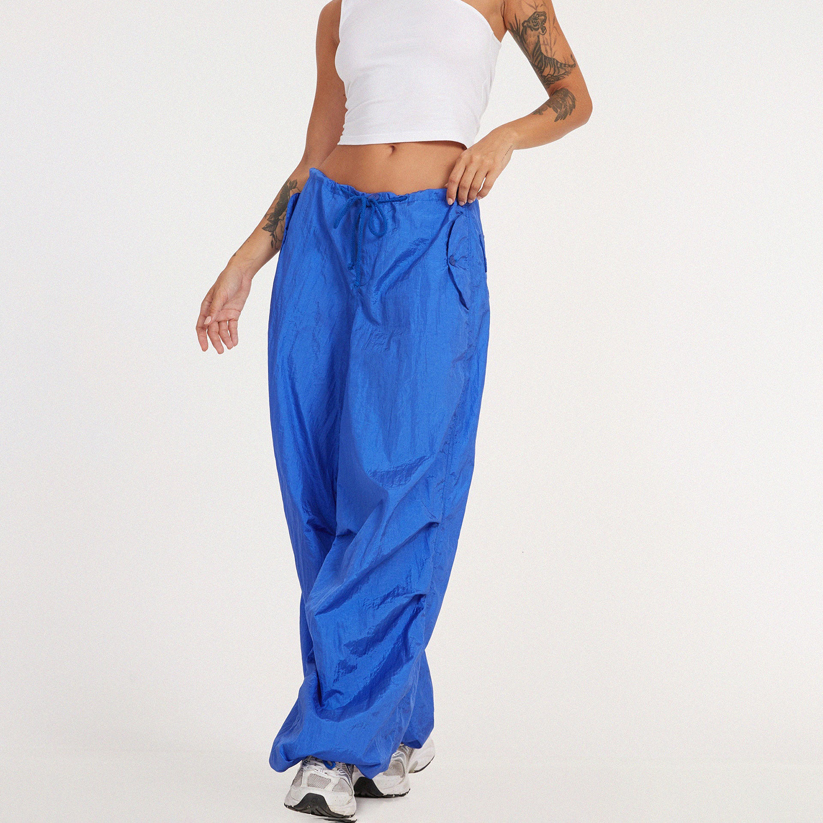 Women's Pants Capris Womens Pants Adult Casual Solid Color Loose Fit Drawstring Waistband Pants Female Trousers Club Street Style Loose Woven Pan