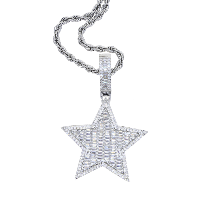 Zircon Star Pendant Necklace Hip Hop 5 point star Bling for Men women Fashion Simple jewelry