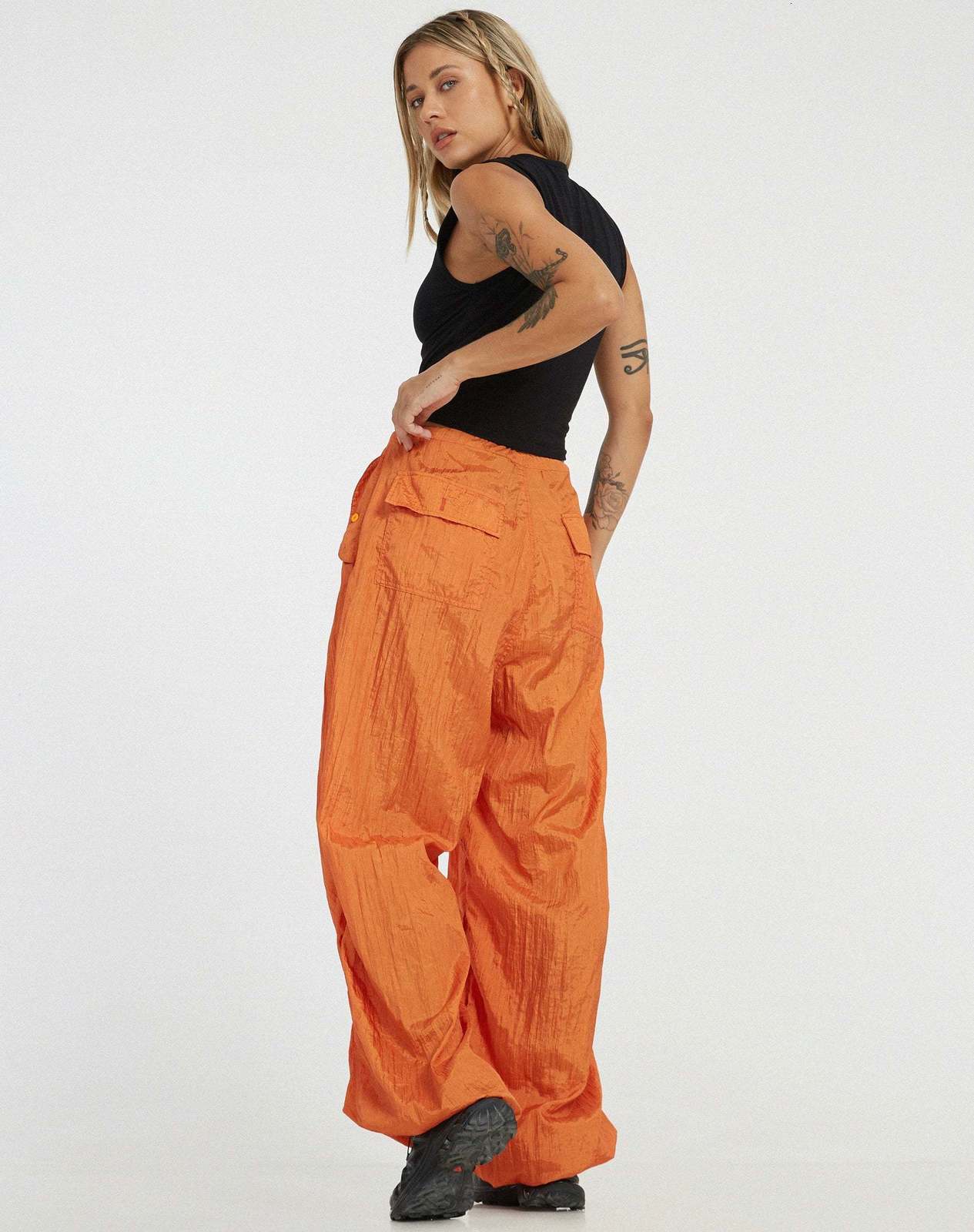 Women's Pants Capris Womens Pants Adult Casual Solid Color Loose Fit Drawstring Waistband Pants Female Trousers Club Street Style Loose Woven Pan