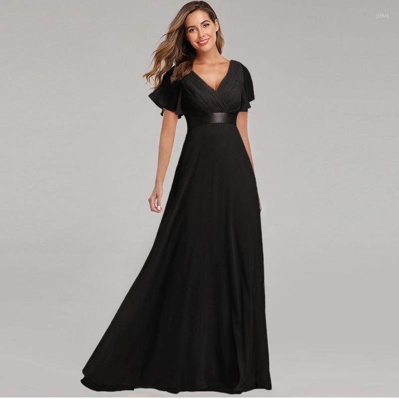 Party Dresses 2023 Spring Summer Double V-Neck Horn Sleeve Y2k Long Dress Womens Elastic Chiffon Banquet Bridesmaid Evening