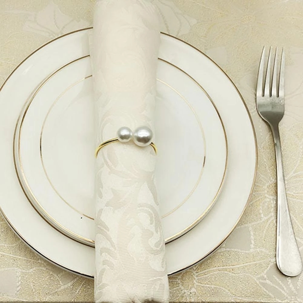 Towel Rings 6 PC Elegant Pearls Napkin Gold Christening Bangle Metal Holder Wedding Gift Bridal Shower Decor Party Supplie 230616