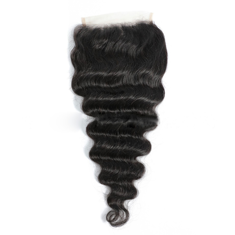Peruvian Curly Human 6X6 Lace Closure Loose Deep Natural Color Free Middle Three Part With Baby Hair