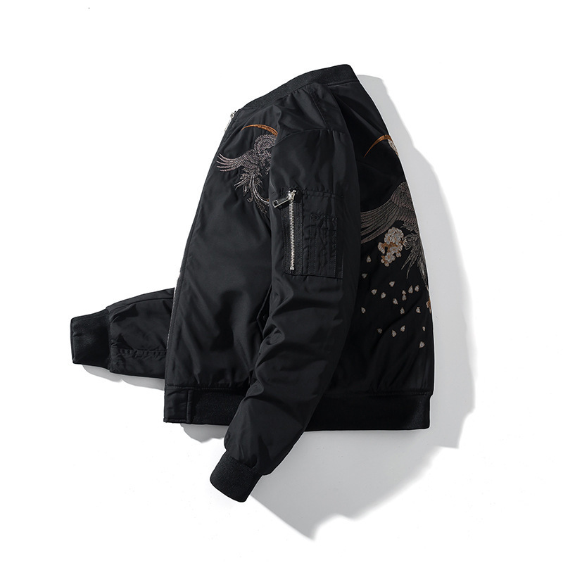 Embroidery Bomber Jacket Men Thin Bird Floral Pilot Jacket Male Japan Harajuku Baseball Jacket Spring Autumn Streetwear 201218