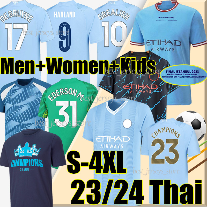 4XL 23/24 HAALAND Soccer Jerseys GREALISH MANS CITIES MAHREZ DE BRUYNE FODEN MAHREZ FODEN 2024 2023 champions tee football tops shirt men kids kit training uniform, 23-24 black