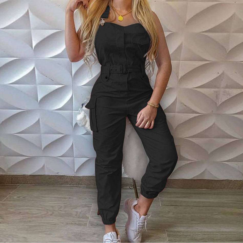 Women's Jumpsuits Rompers Style Women Solid Color Cargo Jumpsuit with Waistband Square Collar Sleeveless Overalls Plus Size S-XXXL 230615