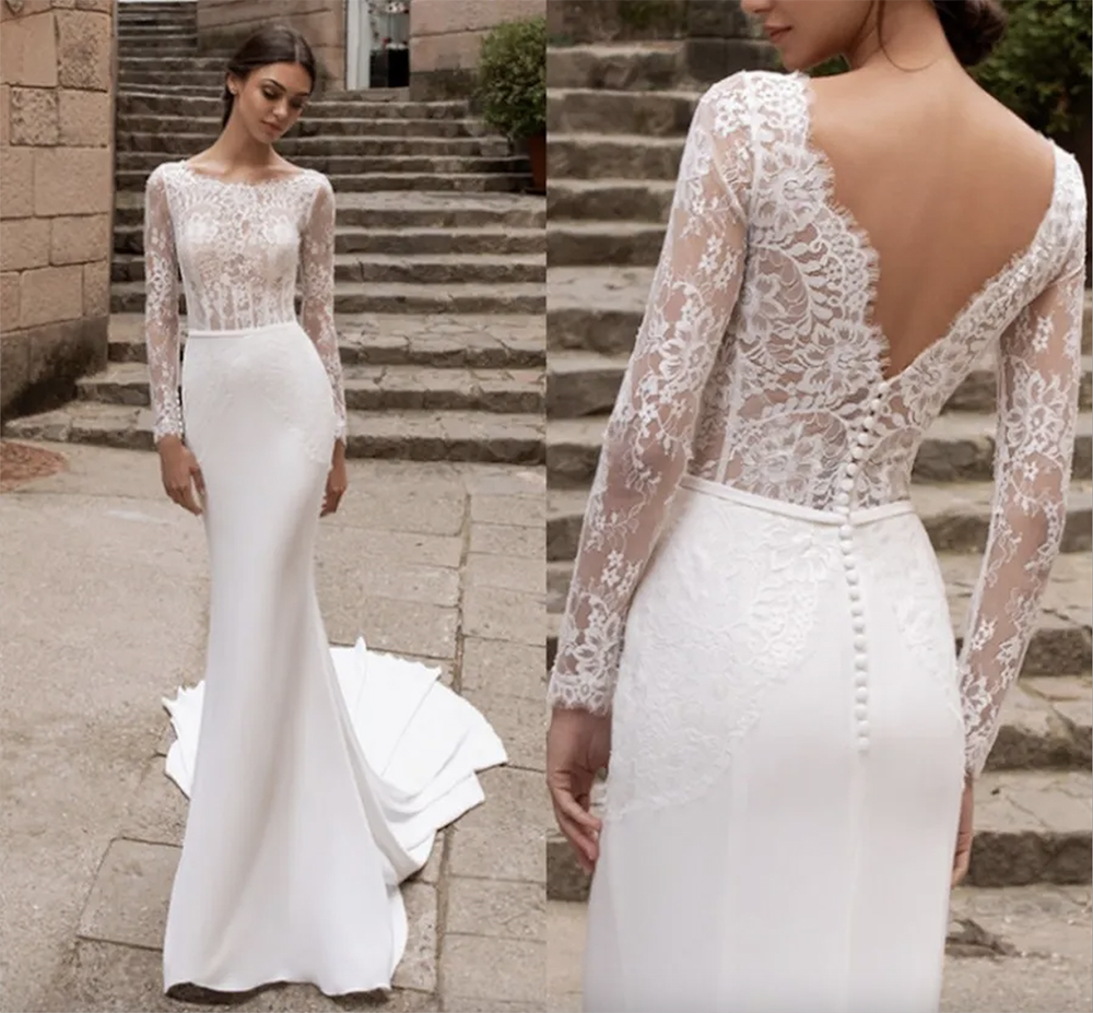 Sexy Boho Long Wedding Dresses 2023 Lace Top Mermaid Wedding Dress Backless Bride Dress Turkey Robe de Mariage