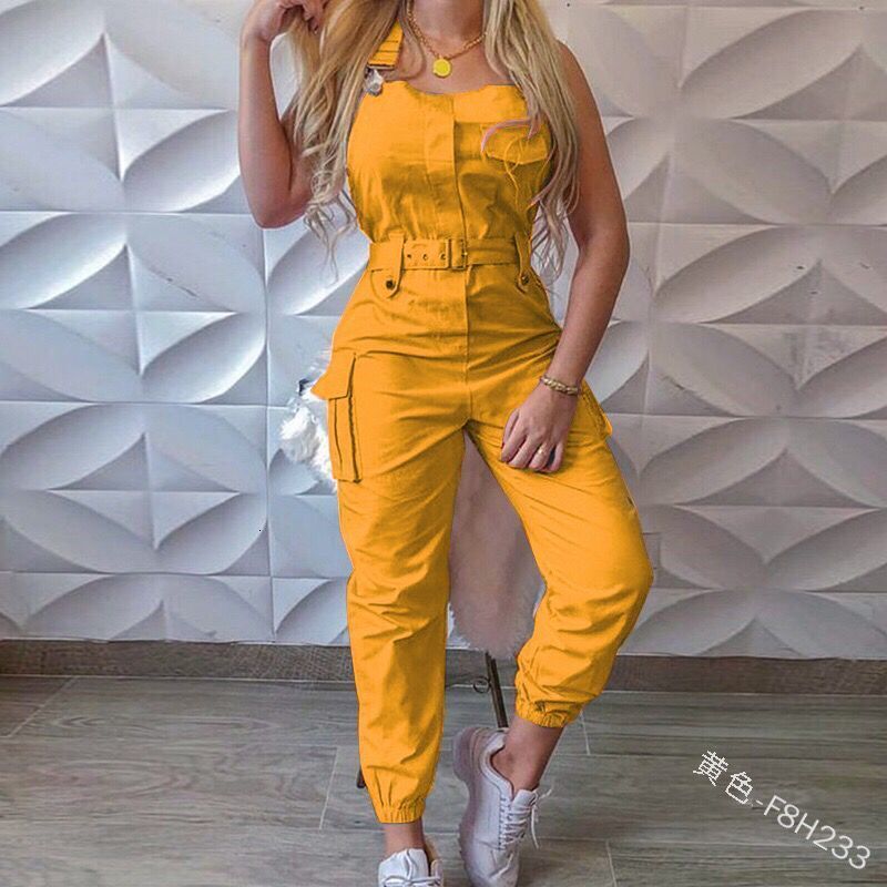 Women's Jumpsuits Rompers Style Women Solid Color Cargo Jumpsuit with Waistband Square Collar Sleeveless Overalls Plus Size S-XXXL 230615