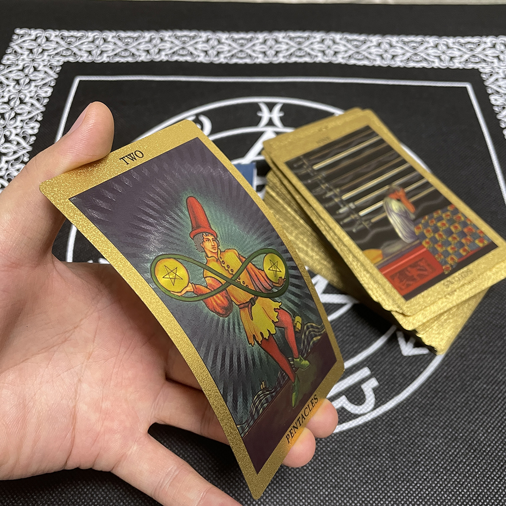 Outdoor Games Activities Divination 12x7cm Gold Tarot Cards Big Size Witch Supplies for Beginners with Guide Book Catan Board Game Classic 230615
