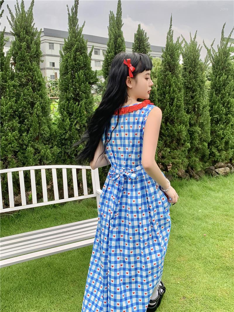 Party Dresses Original Summer Day And Wind Restoring Ancient Ways Is Red Blue Plaid Round Of Tall Waist Sleeveless Lace Dress