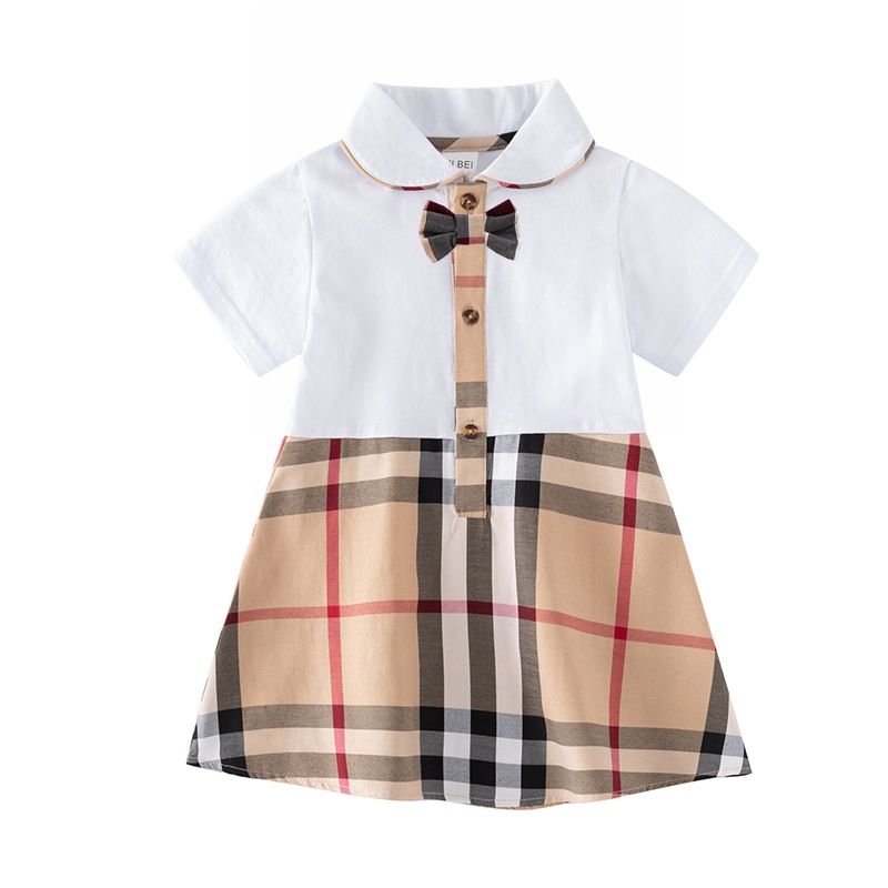 Newborn Baby Girls Princess Dresses Summer Kids Short Sleeve Dress Turn-Down Collar Girl Plaid Dresses Children Clothes