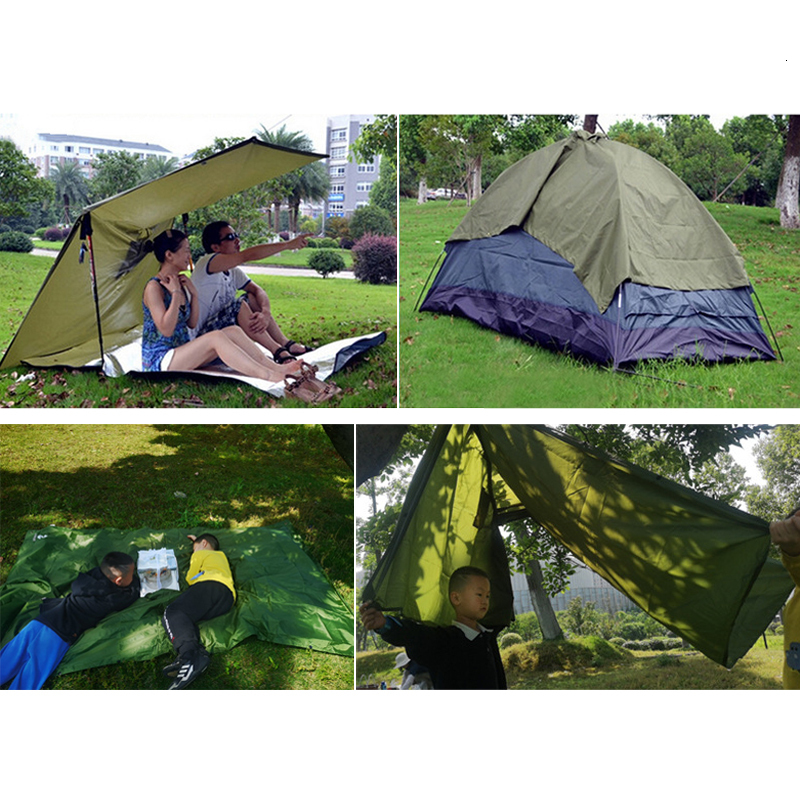 Rain Wear Portable 3 In 1 Rain Coat Hiking Camping Multifunctional Raincoat Poncho Mat Awning Durable Outdoor Activity Rain Gear Supplie 230615