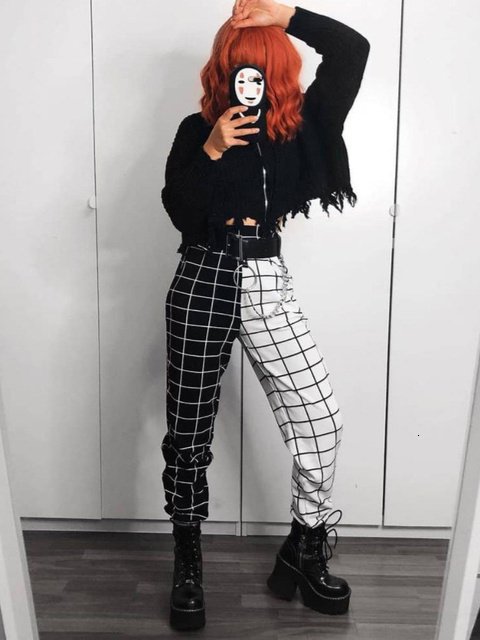 Women's Pants Capris Women Fashion Long Pants Checkerboard Plaid High Waist Harem Pants Hip Hop Gothic Causal Trousers Harajuku 230615