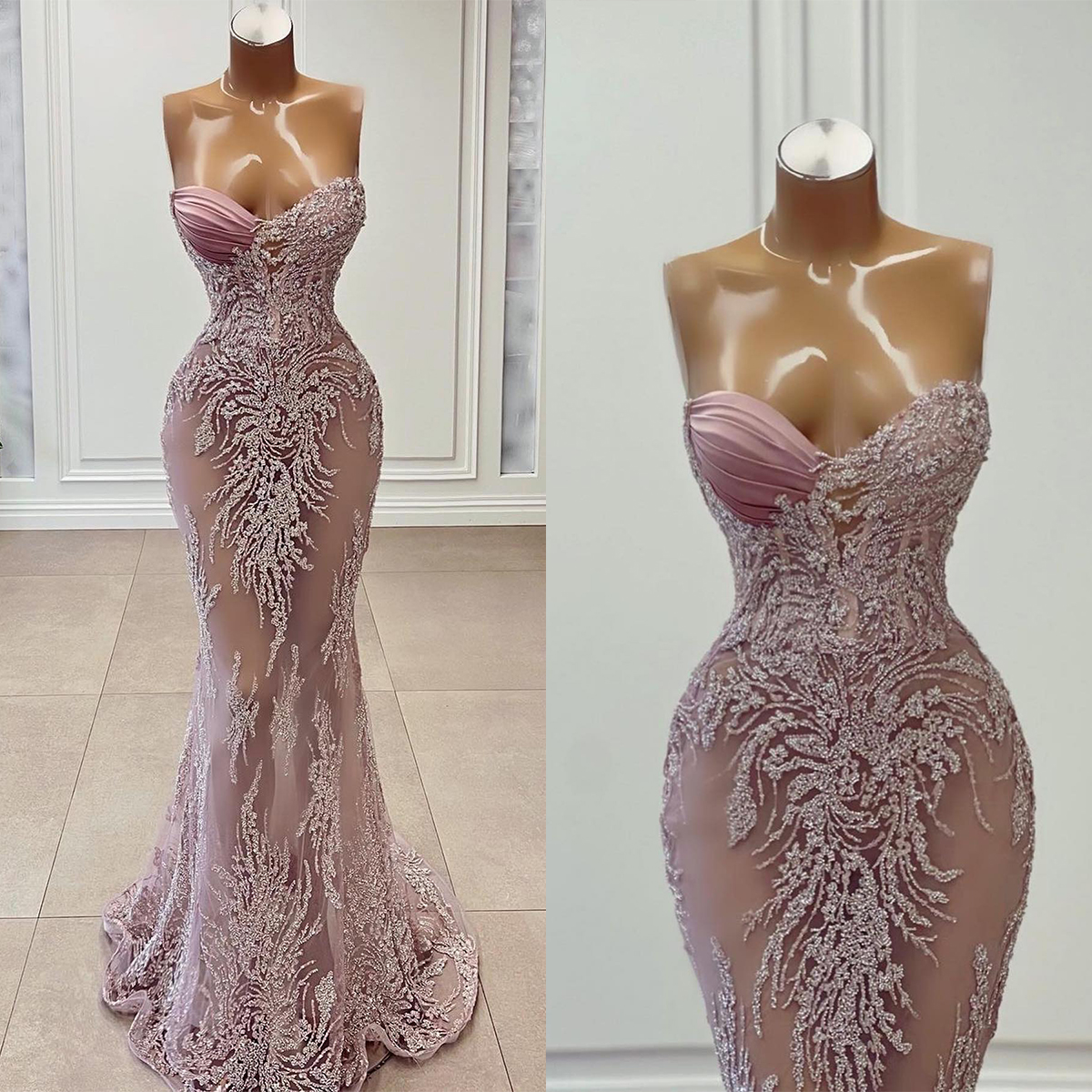 Gorgeous Mermaid Prom Dresses Sweetheart Art Deco Inspired Neck Sleeveless Applicants Floor Length Custom Made Plus Size Party Dress Vestido De Noite