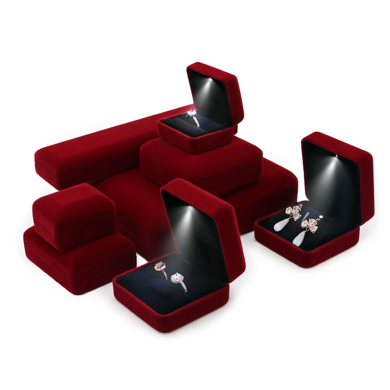 Jewelry Boxes Velvet LED Jewellery Box Wedding Ring Pendant Earring Jewelry Display Packaging Cases with Custom Jewellery Gift Box Cases 230616