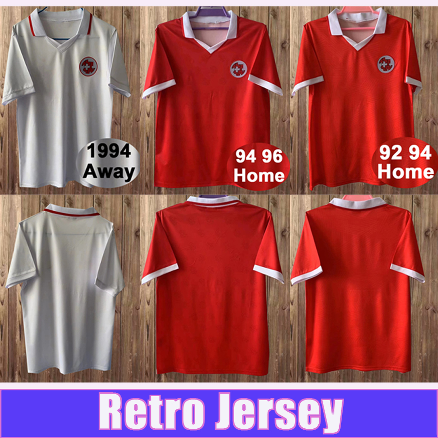 1994 1996 Switzerland Mens Retro Soccer Jerseys OHREL SFORZA CHAPUISAT Home Red Away White Short Sleeve Football Shirt