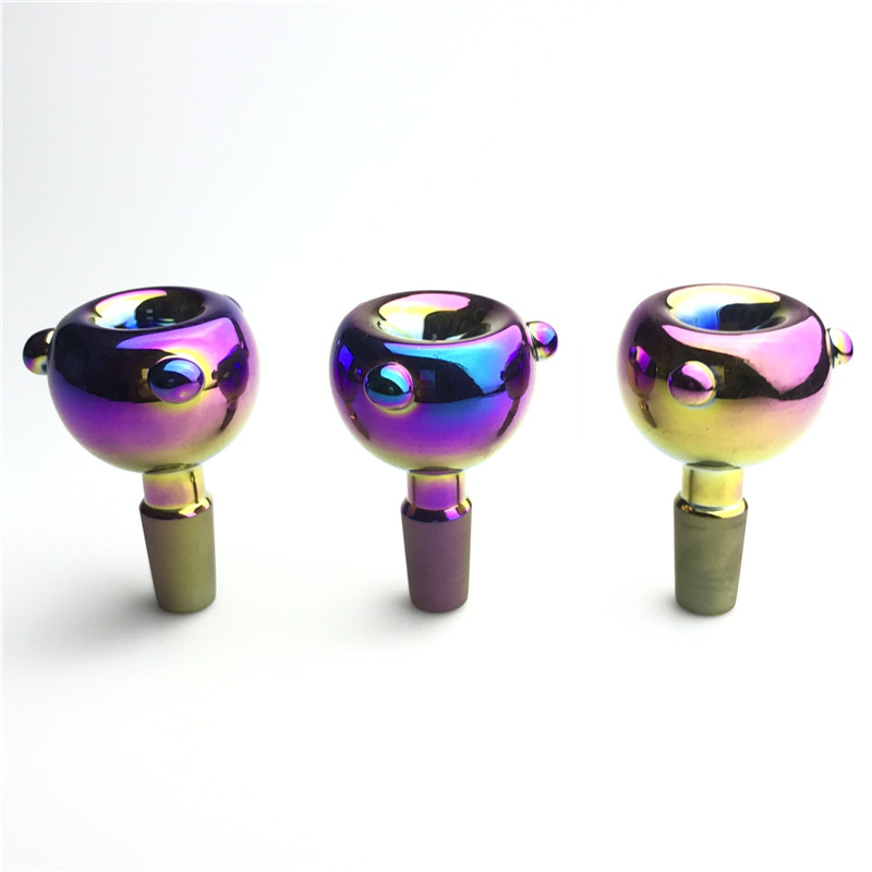 

14mm 18mm Male Gold-plating Glass Bong Bowls with Colorful Thick Pyrex 3 Handle Glass Smoking Bowl Water Pipes