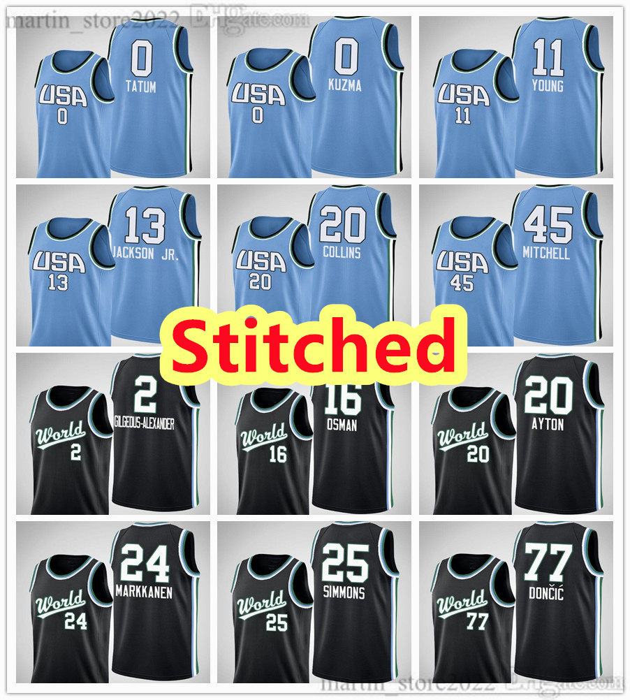 Sewed 2019 Rising Star Basketball Jerseys 0 Tatum Kuzma 11 Young 13 Jackson Jr. Collins 45 Mitchell 2 Gilgeous-Alexander Doncic 16 Osman 20 Ayton 24 Markkanen 25 Simmons, Black
Sewed 2019 Rising Star Basketball Jerseys 0 Tatum Kuzma 11 Young 13 Jackson Jr. Collins 45 Mitchell 2 Gilgeous-Alexander Doncic 16 Osman 20 Ayton 24 Markkanen 25 Simmons, Black