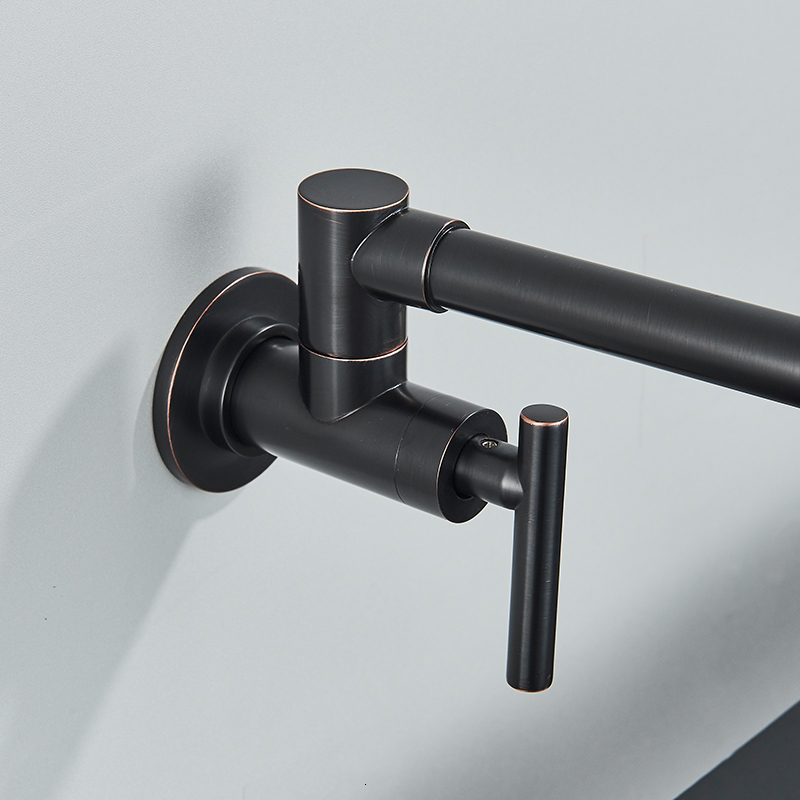 Bathroom Sink Faucets Quyanre Chrome Nickel Black Brass Pot Filler Tap Wall Mounted Kitchen Faucet Single Cold Hole Rotate Folding Spout 230616
