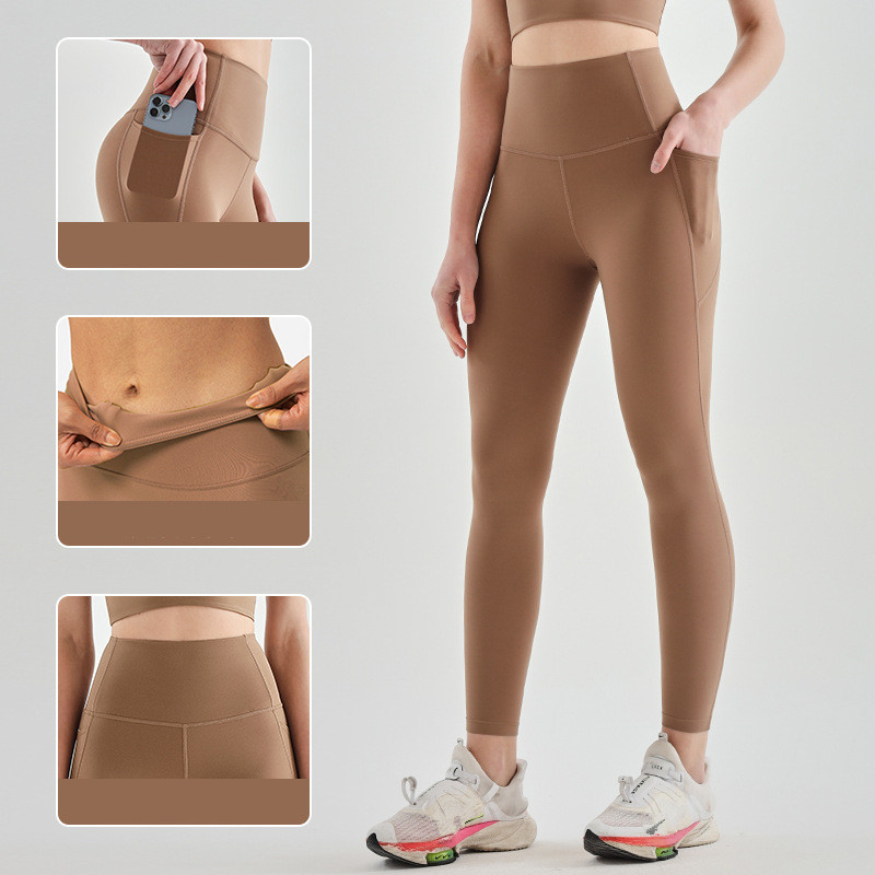Women Yoga Leggings Push Fitness Soft High Waist With Pockets Seamless Hip Lift Elastic Legging Casual Jogging Pants KZ015