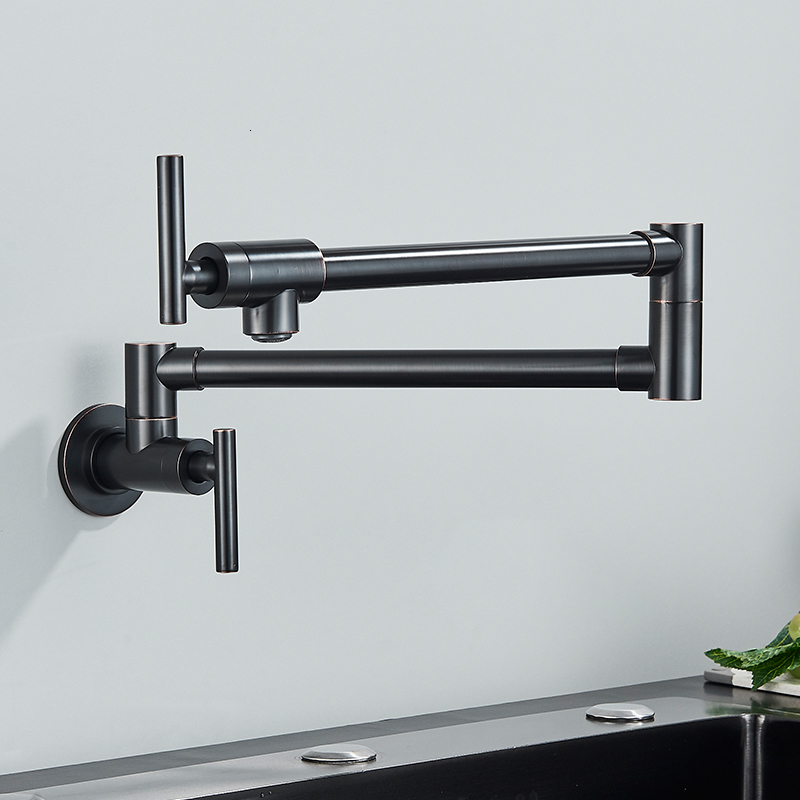Bathroom Sink Faucets Quyanre Chrome Nickel Black Brass Pot Filler Tap Wall Mounted Kitchen Faucet Single Cold Hole Rotate Folding Spout 230616