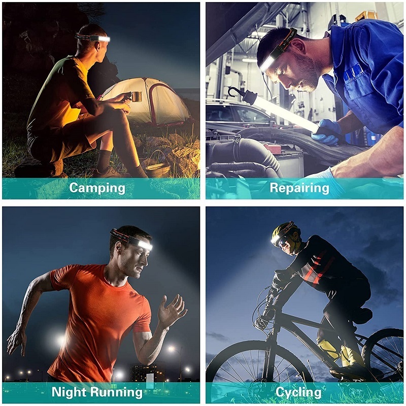 Headlamps COB LED Headlamp 210 Degree Wide Range Floodlight Headlights USB Rechargeable 3 Modes Waterproof Headlight with Battery 230617