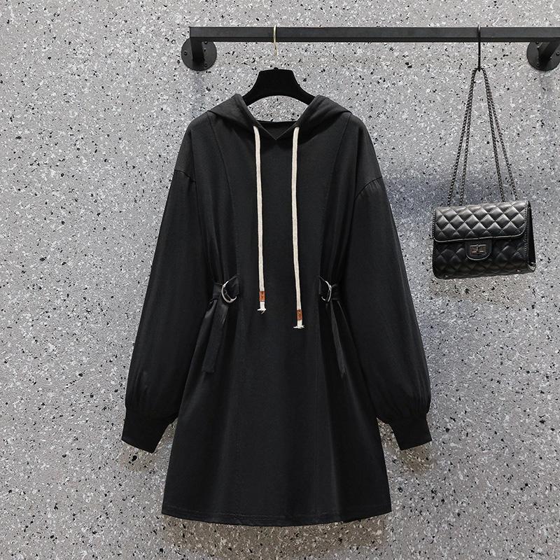 Casual Dresses 2024 Spring Hoodies Sweatershirt Mini Dress Long Sleeve High Waist Street Cotton Large Plus Size Clothes