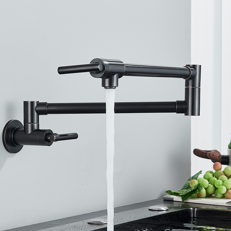 Bathroom Sink Faucets Quyanre Chrome Nickel Black Brass Pot Filler Tap Wall Mounted Kitchen Faucet Single Cold Hole Rotate Folding Spout 230616