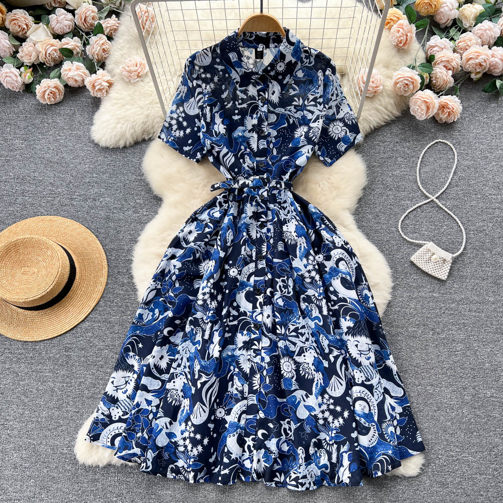 Casual Dresses Ladies Lapel Blue Print A-line Dress Women New Fashion Summer Short Sleeve Single Breasted Vintage Clothes Vestidos 2023, Same as picture
Casual Dresses Ladies Lapel Blue Print A-line Dress Women New Fashion Summer Short Sleeve Single Breasted Vintage Clothes Vestidos 2023, Same as picture