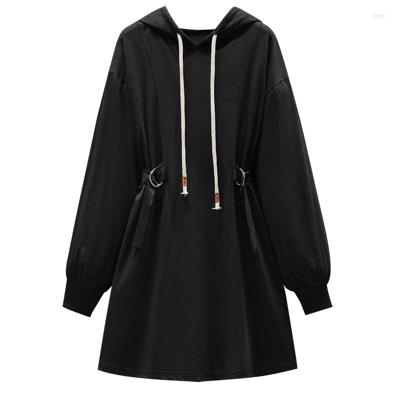 Casual Dresses 2024 Spring Hoodies Sweatershirt Mini Dress Long Sleeve High Waist Street Cotton Large Plus Size Clothes