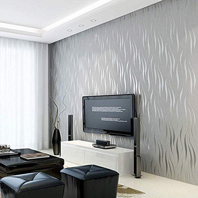 Wall Stickers 3d White Living Room Wallpaper Flocking Embossed Paper Grey Roll For Walls 230616